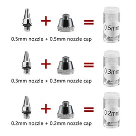 SAGUD 10 Pieces Airbrush Nozzle Needle Cap Kit with Spanner, 0.2mm 0.3mm 0.5mm Air Brush Replacement Parts