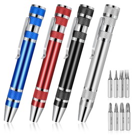 Set of 4 8 in 1 Pen Screwdriver, Mini Screwdriver Set, Pocket Screwdriver, Magnetic Portable Screwdriver, Cross-End Slotted Screwdriver for Repairs, Installing, Hand Tool