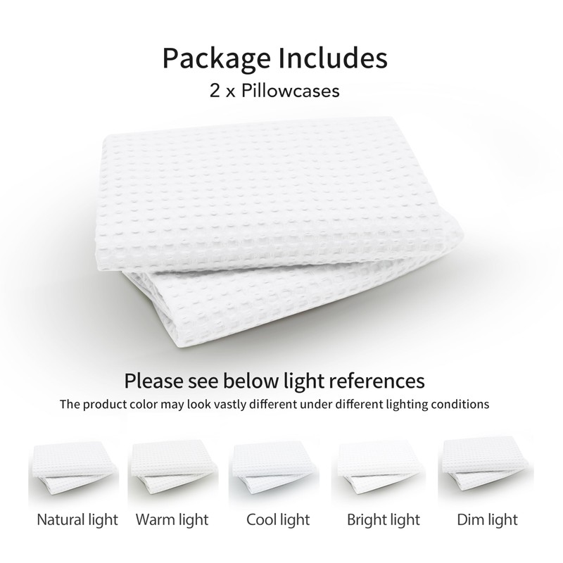 Waffle Weave Pillowcases Standard Size 2 Pack, 100% Egyptian Cotton