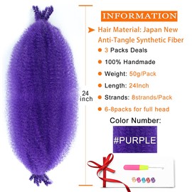 RENJOING Afro Twist Hair Afro Twist Braiding Hair Pre-Separated Springy Afro Twist Hair (Purple#, 24 Inch (Pack of 3))