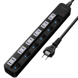 SAYBOUR Power Strip, Lightning Guard, Individual Switch, Power Saving Tap, Stylish, Energy Saving, AC Outlet, 6 LEDs, PSE Certified, Extension Cord (5 m), Black