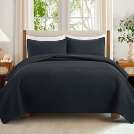 Safonory Quilt Set King Size(106"x96", Black) - Summer Soft Lightweight Microfiber Quilted Bedspread for King Bed - 3 Pieces Coverlet Bedding Set(1 Quilt, 2 Shams)