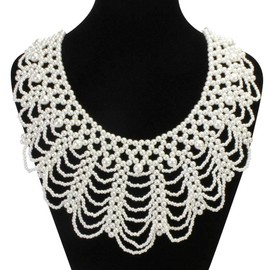 Vpang Detachable Blouse Fake Collar Elegant Pearl Beaded False Collar Choker Peter Pan Necklace, Black, Large