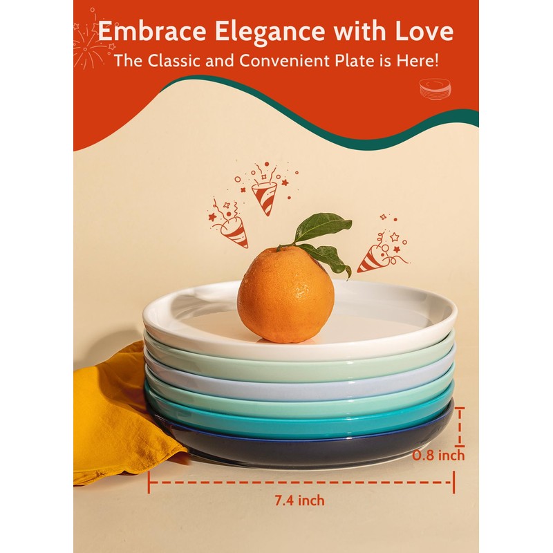 Sweese Porcelain 7.4 Inch Dessert Plates Set of 6 -