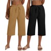 Neer 2 Pack Women's Linen Capri Pants Basics Wide Leg