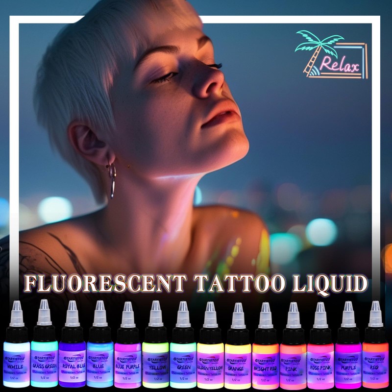14 Color Tattoo Ink Set 1/2(15ml)/Bottle GTARTISTOO Professional Tattoo Fluorescent