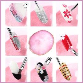 Nail Art Tools 73 Pcs Set Resin Nail Art Palette Nail Art Brush Nail Sponges with Metal Grabbing Pen 2-way Acrylic Silicone Engraving Pen Dotting Pen Home Salon Makeup Supplies (White Pink)