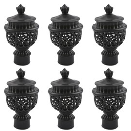 UFURMATE Curtain Finials, 6Pcs Curtain Rod Caps Vintage Drapery Pole Decorative Ends Plastic Curtains Pole End Stops, Fits Dia. 28mm Rods for Home Window Decor (Black Hollow Lantern)
