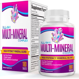 3-Month Multimineral Supplement Iron Free (All-in-1 Formula) Multi Mineral Complex with Trace Minerals - Natural Mineral Supplements - High Potency Multiminerals | 90-Day Supply | 180 Tablets
