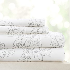 Linen Market Double-Brushed Patterned Microfiber King Sheet Set 4 Piece – Oeko-TEX Certified Ultra Soft & Wrinkle-Free - 16" Deep Pocket Sheets - Easy Care King Size - Vines Gray