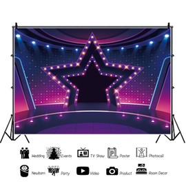ASDCXZ 3D Neon Stage Photo Backdrop 7x5FT, Purple Blue Pentagram Discos Rock Concerts Music Night Band Stage Live Show Photography Backdrop Party Banner Portraits Photoshoot Photo Studio Props