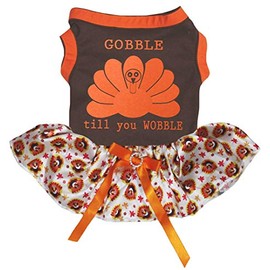 Petitebella Orange Gobble Turkey Till You Wobble Puppy Dog Dress (Brown/Turkeys, XXX-Large)