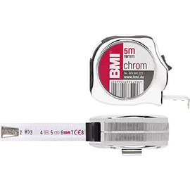 BMI 474841221 Pocket Tape with Clip and mm Graduation, Chrome/Silver, 8 m