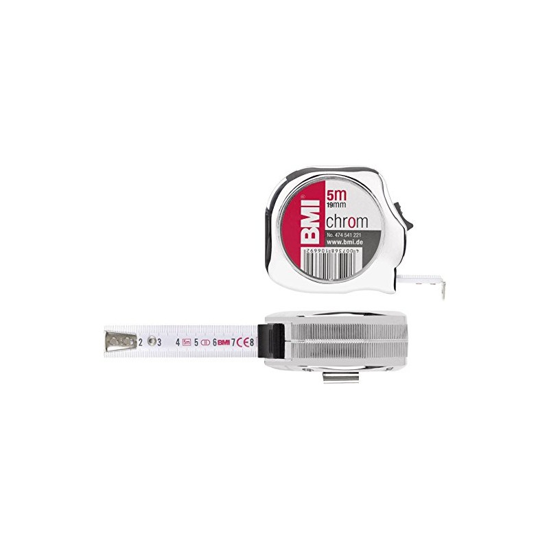 BMI 474841221 Pocket Tape with Clip and mm Graduation, Chrome/Silver,