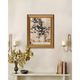 Vintage Gold Framed Wall Art for Home Decor, Farmhouse Flowers and Lemons Wall Decor Canvas Artwork, Antique Muted Neutral Still Life Countryside Print Oil Painting for Bathroom, Living Room, Desktop Wall Decor - 12x16Inch