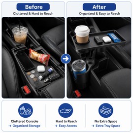 Car Cup Holder Expander with Food Tray – 360° Adjustable Drink & Snack Holder for Road Trips and Daily Driving