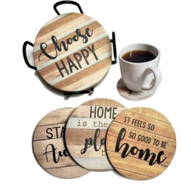 PANCHH - Posavasos rústicos de piedra y corcho para bebidas, absorbentes, juego de 6 posavasos con soporte, los mejores regalos de inauguración de la casa para nuevas ideas para el hogar, decoración de mesa de café y cocina