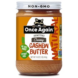 Once Again Natural Creamy Cashew Butter, 16oz - Unsweetened - Peanut Free, Gluten Free Certified, Vegan, Kosher - Glass Jar