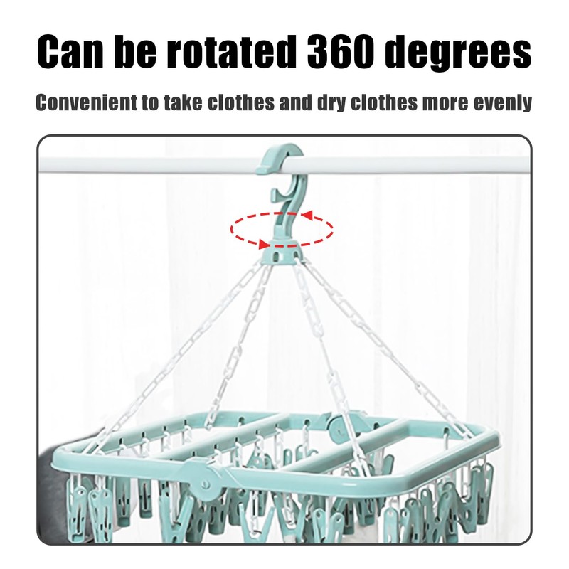 1 Foldable Hanging Sock Clothes Peg (including 32 Pegs) with