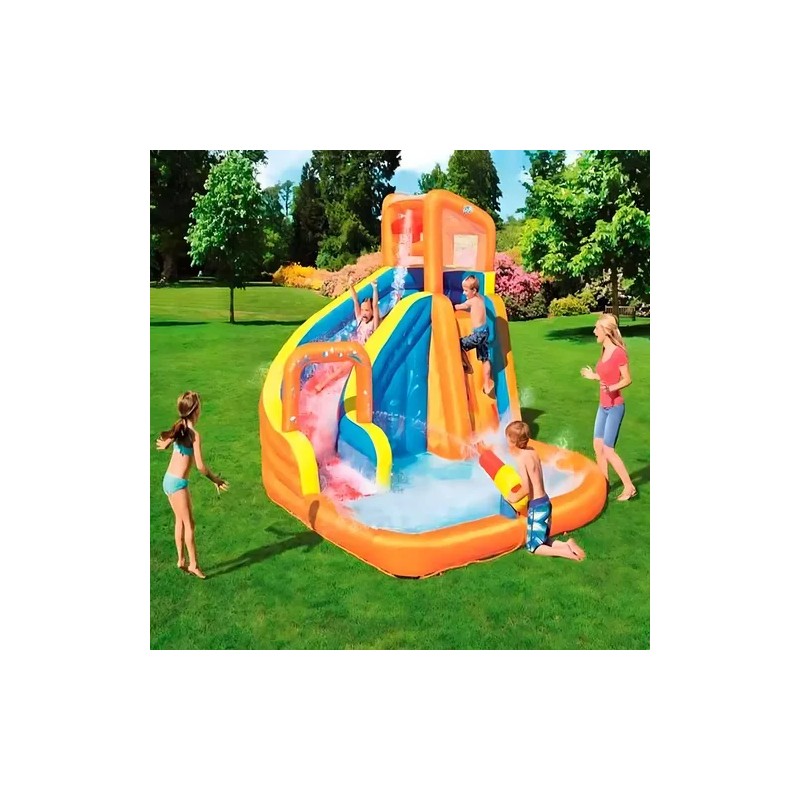 Alberca Piscina Parque Acuatico Resbaladilla Bomba Bestway Color Naranja