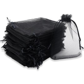 Leeyunbee Pack of 100 Black Organza Bags 10 x 15 cm Organza Bags, Gift Jewellery Wedding Candy Bags for Festival Party and Wedding, Satin Drawstring