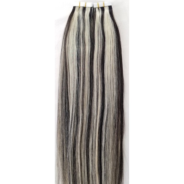 Hair Faux You 20" Tape in Hair Extensions Remy Human Hair Glue in Extensions Color #1B/613 Off Black Mixed With Platinum Blonde Highlighted 50g 20Pcs/Package