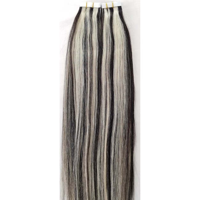 Hair Faux You 20" Tape in Hair Extensions Remy Human Hair Glue in Extensions Color #1B/613 Off Black Mixed With Platinum Blonde Highlighted 50g 20Pcs/Package