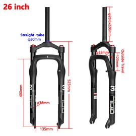 Snow Fat MTB Fork for A Bicycle 26inch Aluminum Alloy Bike Air Fat Fork Bike for 4.0" Tire Bicycle Accessories (Remote)