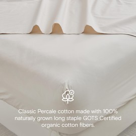 DOZ 100% GOTS Certified Organic Cotton Sheet Set, Crisp Percale Weave, Long Staple, Breathable, Matte Finish, Hotel Style, Durable, 1 Flat Sheet Only (Fog, King/Cal King)