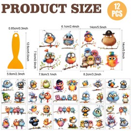 AHANDMAKER 12 Sheets Rub on Transfer for Crafts Funny Birds Rub on Transfer Stickers Colorful Birds Rub on Decal Stickers for Wood Furniture DIY Crafts Decor, 5.5 x 5.5 Inches