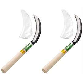 JapanBargain, Saw Tooth Sickle Banana Sod Weed Grass Cutter Bush Knife for Camping Gardening Stainless Steel Blade Wooden Handle (2, 13.25 inch)