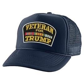 ALLNTRENDS Veterans for Trump Trucker Hat Trump 2024 Caps Adjustable Baseball Hats (Navy Blue)