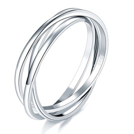BORUO 925 Sterling Silver Ring, Fidget Ring Anxiety Ring, Triple Row Rolling Interlocking Stacking Rings, High Polish Rings for Women, Men Each Band Width 1.8mm Size 9