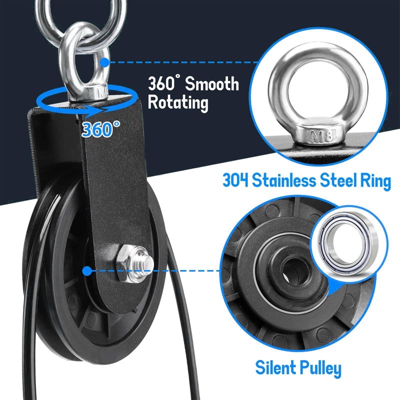 Gym Pulley Wheel Set, 90MM Diameter, 160KG Load Capacity, Black,