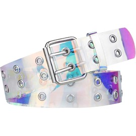 Yopolaz Double Grommet Leather Belts for Women - Y2K Belt Accessories - Punk Metal Jean Belt Wide 1.5 Inch - Double Studded Holes (Laser)