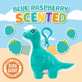 Scentco Dino Dudes Backpack Buddies - Scented Plush Toy Dinosaur Clips - Brontosaurus, Raspberry - Stocking Stuffer