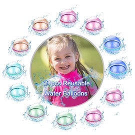 Reusable Water Balloons 24 Pack Instant Filling Self Sealing for Kids Outdoor, Refillable Magnetic Water Ball for Summer Games Party, Pool Beach Toys Gift for Girls Boys Christmas Stocking Stuffers