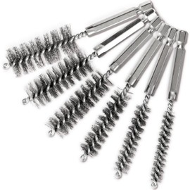 6PCS Copper Tube Pipe Cleaner, 304 Stainless Steel Bore Brush, Twisted Wire Drill Brush, 1/4 Inch Hex Shank S2 Steel Handle