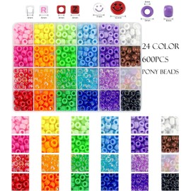 24 Color Pony Beads Bulk 1100 Pcs,Kandi Beads for Necklace Jewelry Making Earring Hair Braiding,Bracelets Making Kits,Hair Beads,Bracelet Beads,Plastic Beads for Crafts Braids Girls