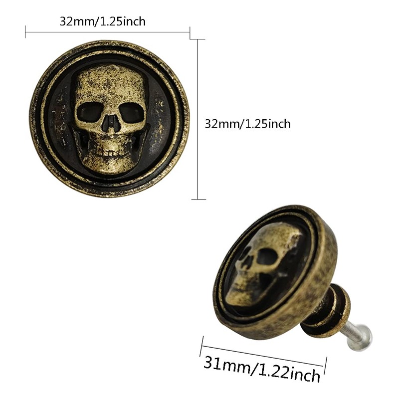 JfwuHap 6Pcs Cabinet Handles, Skull Head Cabinet Pulls, Drawer Handles,