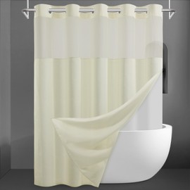 SORTTO No Hook Slub Textured Shower Curtain with Snap in Liner - Sand Fabric Outer Curtain & Waterproof Inner Liner, Hotel Style with See Through Top Window, 71x74 in