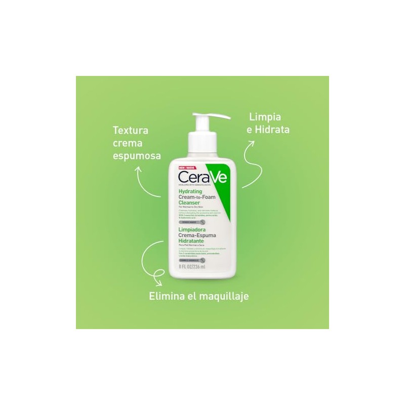 CeraVe Limpiadora Crema-Espuma Hidratante Facial Diaria para Piel Normal a