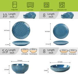 Sureasy Dinnerware Sets 16-Piece, Ceramic Plates and Bowls Set, Kitchen Dishes Set for 4 for Housewarming Wedding, Service for 4 (Dinner Plates, Salad Dish, Pasta Bowls and Cereal Bowls), Blue