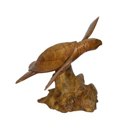 WorldBazzar Hand Carved Mahogany SEA Turtle ON Coral Log Drift Wood
