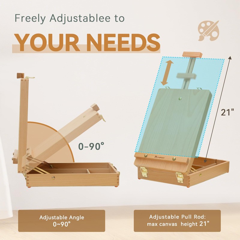 Tabletop Art Easel for Painting, Premium Wooden Sketchbox, Portable Desktop