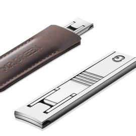 MR.GREEN Ultra Thin Nail Clippers Advanced Precision Technology Nail Cutters with Cow Leather Cover Superior Texture Manicure Tools (Light Brown)