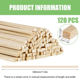 Partideal 120 Pcs Balsa Wood Sticks,3 x 3 x 300 mm Natural Wooden Dowels,Unfinished Square Wood Strips,Long Lollipop Sticks for DIY Crafts Model Making Woodcraft Decoration