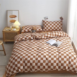 Pureant Pumpkin White Plaid Comforter Set Queen Brown and White Checkered Bedding Comforter Soft Women Girls Brown Checkerboard Grid Quilts Queen Size Boho Pumpkin Buffalo Plaid Comforter Geomertic