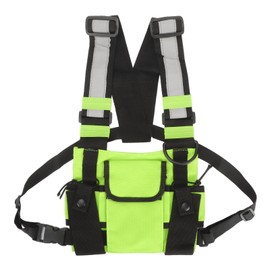 Radio Chest Harness Bag, Universal Two Way Adjustable Oxford Cloth Radio Vest Rig Walkie Talkie Case with Front Pack Pouch, Fruit Green