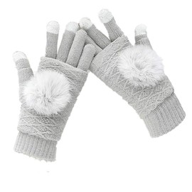 Women's & Men's USB Heated Gloves Mitten Winter Hands Warm Laptop Gloves, Pom Pom Knitting Hands Full & Half Heated Fingerless Heating Warmer Washable Design (Gray)